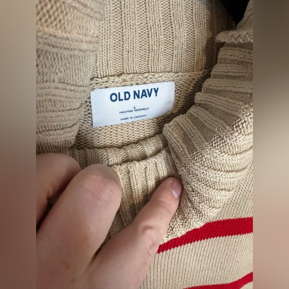 Old Navy Turtleneck Tunic Sweater – Size Large | Tan & Red Stripe | 100% Cotton - Picture 7 of 11